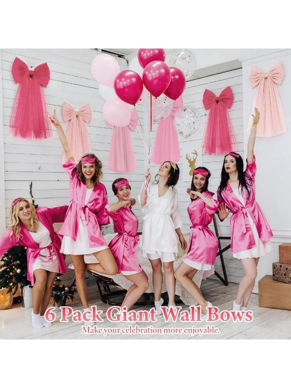 6 Large Pink Mesh Bows for Party Backdrop Decor - 31.5